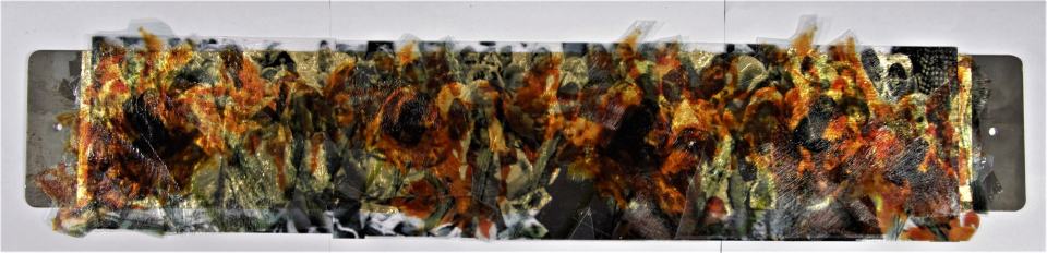 African Flower Is Burning/2016/Collage/Folien auf Metall/20x100cm | Klaus Fabricius | Artist Künstler | Information