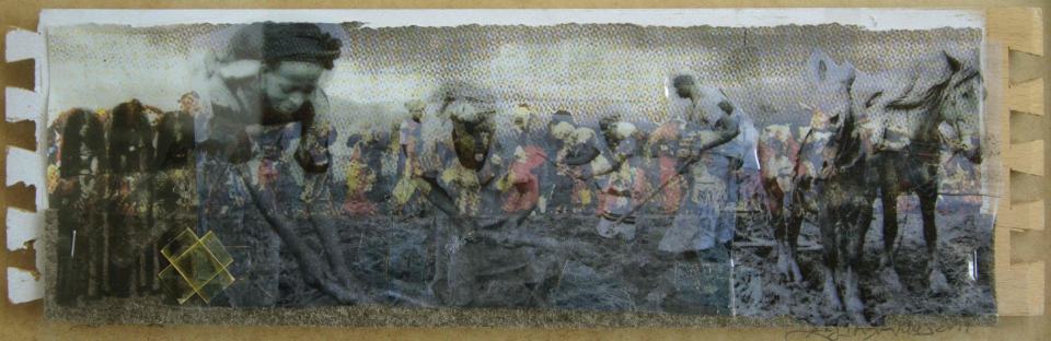 Arbeiterinnen/2019/Motivdruck auf Papier u. Folie auf Holz/13x43 o.RA | Klaus Fabricius  Artist Künstler Information
