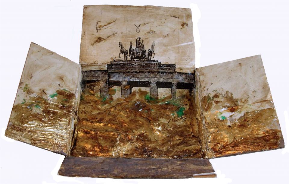 Rheingold/1999/Fotokopie Wachs Schlagmetall/100x90x10cm | Klaus Fabricius  Artist Künstler Information