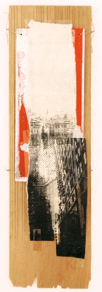 Stadt o.T./Collage/Fotokopie Folienkopie Stoff Zinkplatte Holz Draht/cc. 28x12cm | Klaus Fabricius  Artist Künstler Information